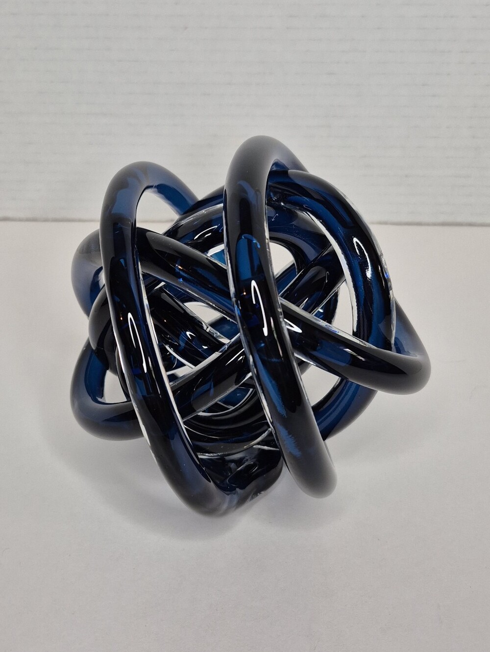 Twisted Art Glass Blue Knot Sculpture NWOT